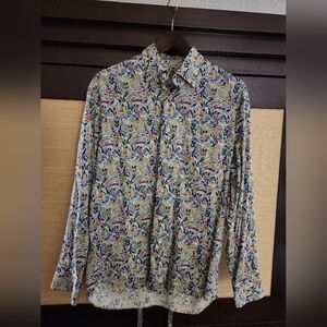 Alan Flusser Fox Deer Animal Print Button Down Shirt Mens M Cotton Novelty